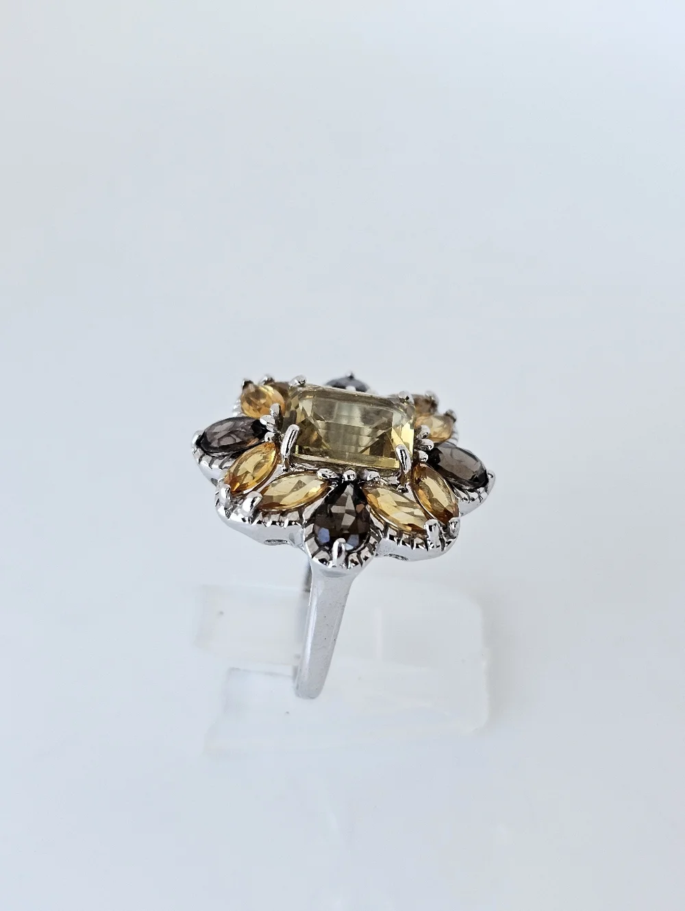 Natural Yellow Citrine & Smoky Quartz Sterling Silver Ring Size 7! - Picture 4 of 5